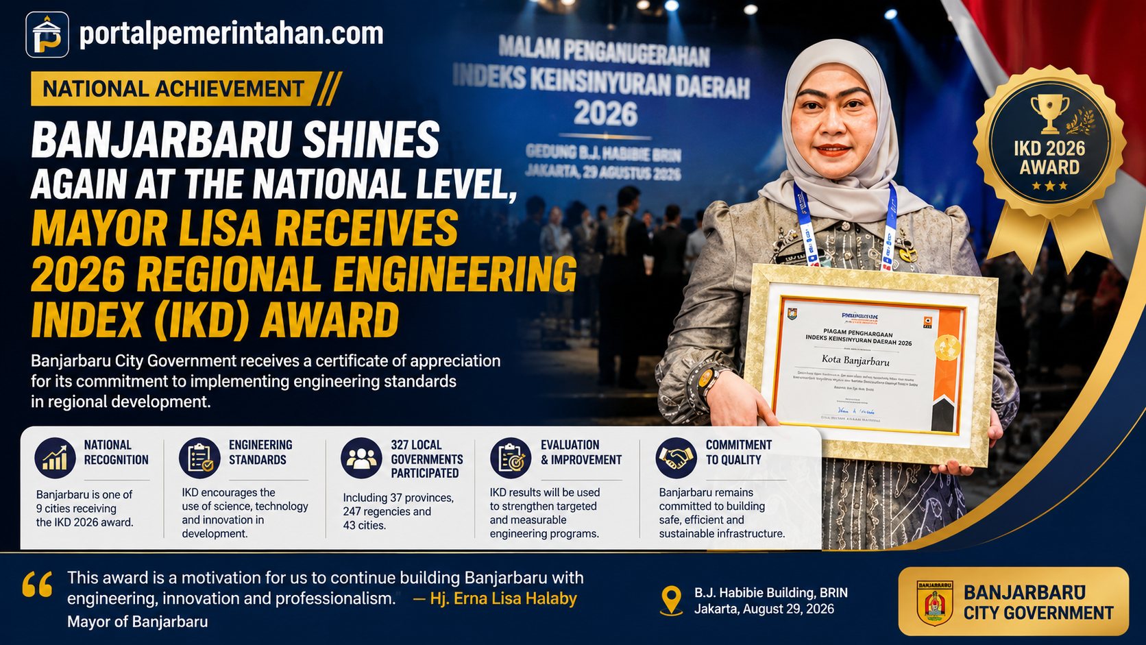 Banjarbaru Raih Penghargaan IKD 2026, Lisa Halaby Perkuat Pembangunan Berbasis Keinsinyuran