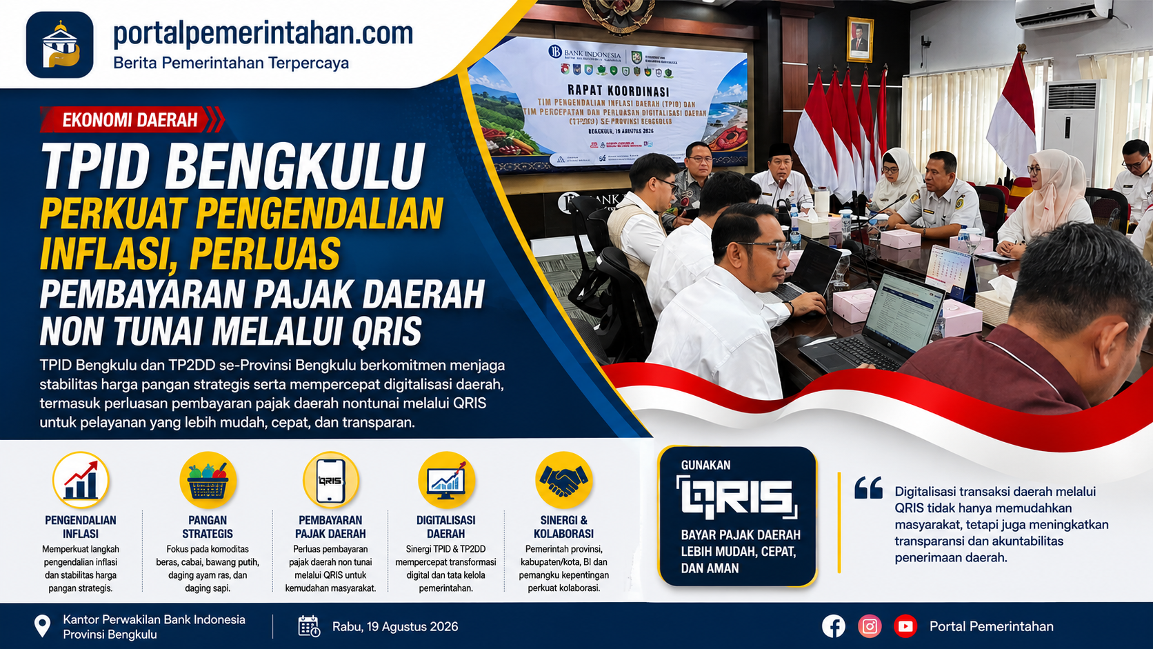 TPID Bengkulu Perkuat Stabilitas Harga, Pembayaran Pajak Daerah Didorong Lewat QRIS