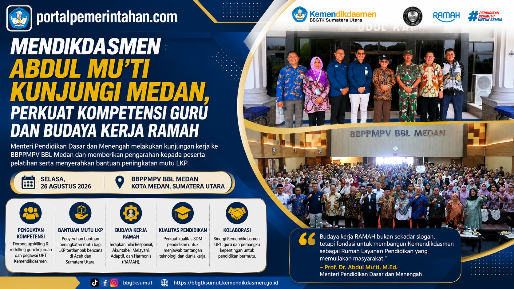 Mendikdasmen Abdul Mu’ti Kunjungi Medan, Perkuat Kompetensi Guru dan Mutu Pendidikan